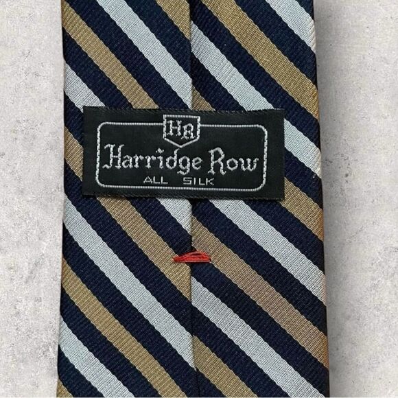Vintage Silk Gold, Grey and Black Striped Harridge Row Neck Tie - Picture 4 of 5